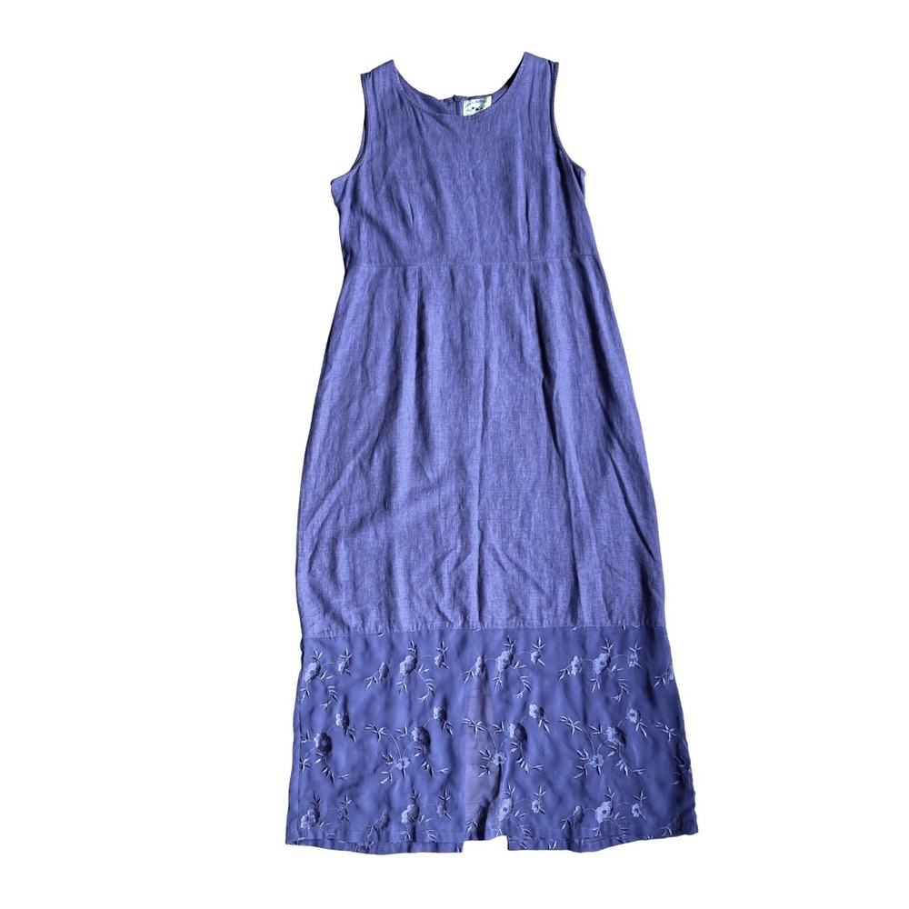 Vintage Country Wear Casuals Purple Linen Blend Embroidered Hem Sun Dress M - Picture 2 of 7